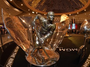 The Maurice "Rocket" Richard Trophy is displayed at MGM Grand Hotel & Casino in advance of the 2019 NHL Awards on June 16, 2019 in Las Vegas. Nevada.