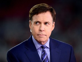 Bob Costas of NBC Sports talk before the NFC Divisional Playoff Game at University of Phoenix Stadium on January 16, 2016 in Glendale, Arizona.