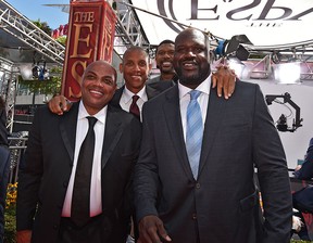 (L-R) Former NBA players Charles Barkley, Reggie Miller and Shaquille O’Neal attend the 2016 ESPYS at Microsoft Theater on July 13, 2016 in Los Angeles, California. (Photo by Kevin Winter/Getty Images)