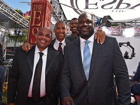 (L-R) Former NBA players Charles Barkley, Reggie Miller and Shaquille O'Neal attend the 2016 ESPYS at Microsoft Theater on July 13, 2016 in Los Angeles, California. (Photo by Kevin Winter/Getty Images)