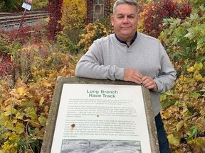 Etobicoke-Lakeshore councillor Mark Grimes stands at the entrance to the long-departed Long Branch Race Track, site of one of the most bizarre and tragic occurrences in Toronto sporting history.