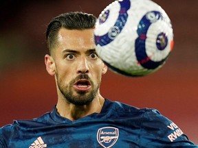 Arsenal's Pablo Mari is pictured in action against Sheffield United on April 11, 2021 in Sheffield, Britain.