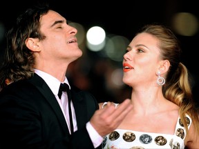 Scarlett Johansson arrives with Joaquin Phoenix for the premiere of the film "Her'' during the 8th Rome International Film Festival on Nov. 10, 2013 in Rome.