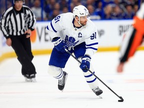 On Saturday, Toronto Maple Leafs captain John Tavares took another crucial step in his return from an oblique injury, initially taking part in an optional skate at Scotiabank Arena and then staying on the ice with non-game players for practice.
