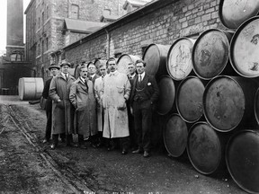 The managers of the British Acetone plant during the First World War. Colonel Albert Gooderham is wearing the light-coloured overcoat.