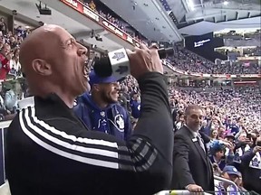 Dwayne 'The Rock' Johnson seen at the Toronto Maple Leafs home opener on Oct. 13.