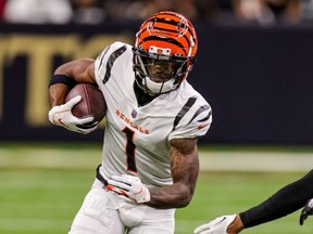 Cincinnati Bengals wide receiver Ja'Marr Chase runs against the New Orleans Saints during the first half at Caesars Superdome on Oct. 16, 2022.