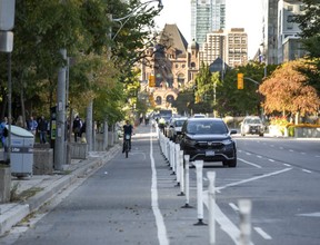 Bike lanes along University Ave. in downtown Toronto, Ont. on Wednesday, Oct. 5, 2022.