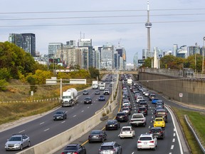 Gardiner Expressway during the afternoon rush hour in Toronto, Ont. on Thursday, Oct. 6, 2022.