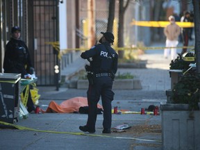 A man was shot to death on Danforth Ave., just east of Donlands Ave., on Friday, Oct. 28, 2022.