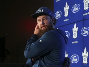 Toronto Maple Leafs oft injured defenceman Jake Muzzin was all smiles as he addresses the media about the upcoming season on Wednesday September 21, 2022.