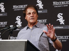 Tony La Russa announces that he is stepping down as Chicago White Sox manager due to health concerns before a baseball game between the Chicago White Sox and Minnesota Twins at Guaranteed Rate Field in Chicago, Oct. 3, 2022.