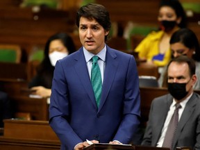 Prime Minister Justin Trudeau speaks in the House of Commons about the implementation of the Emergencies Act, in Ottawa, Feb. 17, 2022.