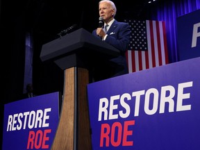 U.S. President Joe Biden delivers remarks on abortion rights in a speech hosted by the Democratic National Committee (DNC) at the Howard Theatre in Washington, Oct. 18, 2022.