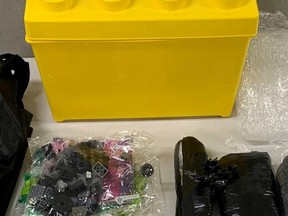 A LEGO container is seen among items seized by officers from the Drug Enforcement Administration in this handout picture in New York, Oct. 4, 2022.