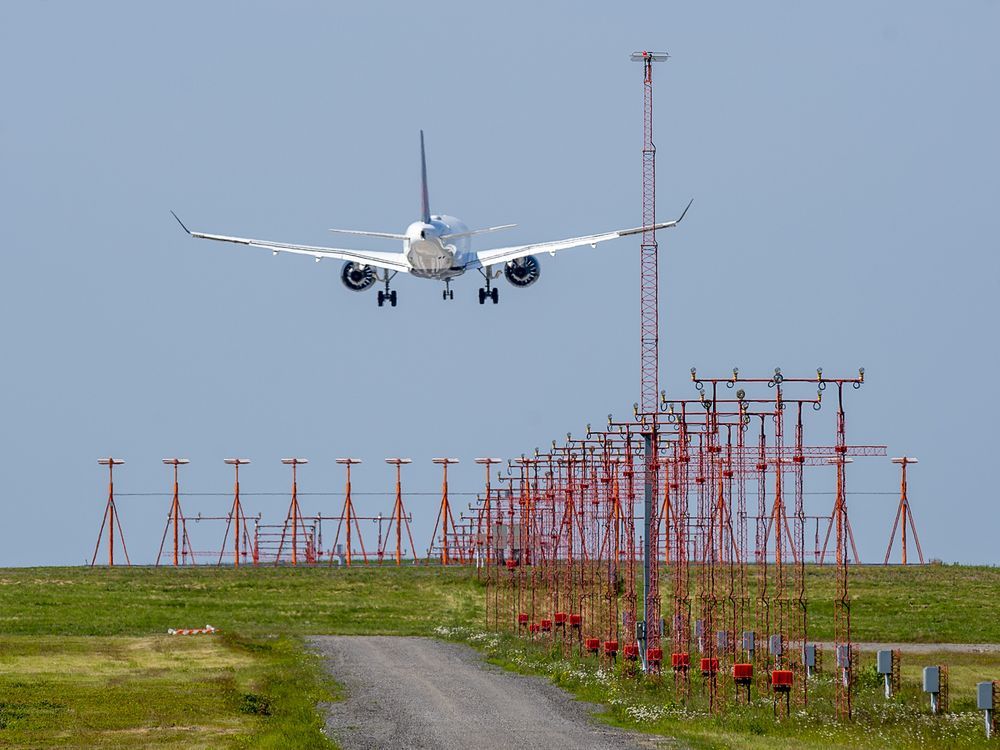 An Air Canada Airbus A220-300 airliner from Toronto arrives at Halifax Stanfield International Airport in Enfield, N.S. on Monday, June 28, 2021.