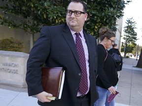 FILE - Former Los Angeles Angels employee Eric Kay walks out of federal court on Feb. 15, 2022, in Fort Worth, Texas, where he is on trial for federal drug distribution and conspiracy charges. Kay was sentenced to 22 years in federal prison on Tuesday, Oct. 11, 2022, for providing Angels pitcher Tyler Skaggs the drugs that led to his overdose death in Texas.