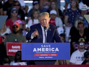 Former President Donald Trump speaks at a rally, Sunday, Oct. 9, 2022, in Mesa, Ariz.