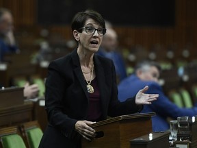 Conservative MP Kelly Block rises during Question Period in the House of Commons on Parliament Hill in Ottawa on Thursday, June 10, 2021.