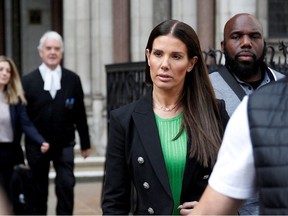 Rebekah Vardy, wife of Leicester City soccer player Jamie Vardy (not pictured), departs Royal Courts of Justice on the final day of a libel trial in London, Britain May 19, 2022.
