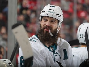 Brent Burns, seen here playing for the Sharks, is now a member of the Carolina Hurricanes. He'll face his former team tonight.
