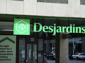 Desjardins bank signage is pictured in Ottawa, Sept. 7, 2022. As the Bank of Canada's interest rate hikes weigh on housing affordability, a new report from Desjardins suggests some relief may be on the horizon.