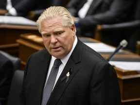 Ontario Premier Doug Ford speaks inside the legislature in Toronto on Sept. 14, 2022.