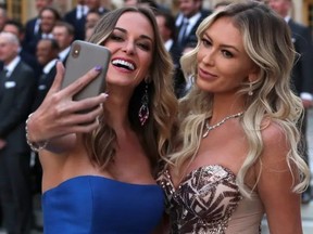 Former BFFs and the worlds top golf WAGS, Jena Sims and Paulina Gretzky seen in 2018) are reportedly feuding. GETTY IMAGES
