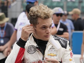 Santino Ferrucci prepares to drive during qualifications for the Indianapolis 500 auto race at Indianapolis Motor Speedway, Saturday, May 21, 2022, in Indianapolis.