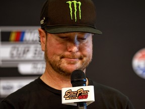 NASCAR driver Kurt Busch speaks to the media during a press conference prior to practice for the NASCAR Cup Series South Point 400  at Las Vegas Motor Speedway on Oct. 15, 2022 in Las Vegas, Nevada.