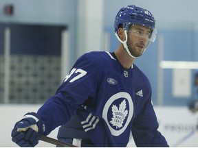 Toronto Maple Leafs forward Pierre Engvall (47) skated by himself as he is on the injured list to start the pre-season practice on Thursday September 22, 2022.
