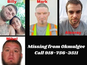 Billy Chastain, Mark Chastain, Alex Stevens and Mike Sparks are pictured in a photo shared on Okmulgee Police Department's Facebook account.