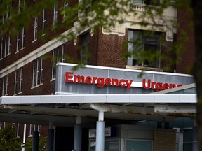 The emergency department entrance at the Ottawa Hospital Civic Campus in Ottawa is shown on Monday, May 16, 2022. Some Ontario hospitals are coming up with alternative solutions, including the use of unconventional patient spaces and new staffing models, to deal with high patient volumes and long wait times as cases of COVID-19 and other illnesses rise.