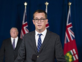 Ontario Labour Minister Monte McNaughton speaks at Queen's Park in Toronto on June 16, 2020. Starting on Saturday, October 1, 2022, the province's general minimum wage rises 50 cents to $15.50 per hour -- a move announced by the Ford government in April.