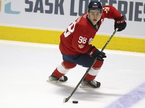 Regina Pats captain Connor Bedard in the regular season home opener against the Moose Jaw Warriors at the Brandt Centre on Friday, September 23, 2022 in Regina.