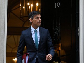Britain's Prime Minister Rishi Sunak leaves 10 Downing Street in central London on Oct. 26, 2022, for the House of Commons to take part in his first Prime Minister's Questions (PMQs).