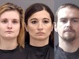 Mugshots of Logan Marie Runyon, left, Heidi Marie Littlefield, centre, and Robert James Walker