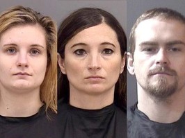 Mugshots of Logan Marie Runyon, left, Heidi Marie Littlefield, centre, and Robert James Walker