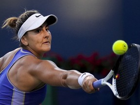 Canada's Bianca Andreescu returns the ball against Qinwen Zheng, of China, during the National Bank Open tennis tournament in Toronto on August 11, 2022. Andreescu cruised her way to a 6-2, 6-4 opening-round win over Jil Teichmann at the Guadalajara Open on Monday.