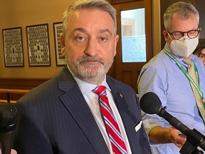 Paul Calandra speaks to media at Queen's Park on Tuesday, Oct. 25, 2022.