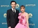 Tom Pelphrey and Kaley Cuoco at the Emmy Awards in September 2022.