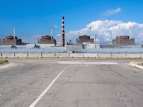 This handout photo taken from video and released by Russian Defence Ministry Press Service on Aug. 7, 2022, shows a general view of the Zaporizhzhia Nuclear Power Station in territory under Russian military control, in southeastern Ukraine.