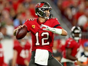 Tom Brady of the Tampa Bay Buccaneers throws a pass against the Baltimore Ravens.