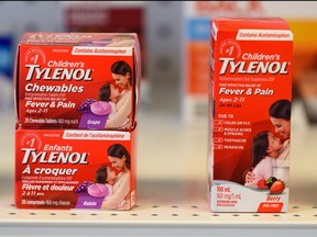 Children’s Tylenol are pictured on the shelf of a pharmacy in this Aug. 18, 2022 file photo.