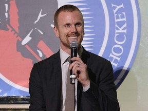 Daniel Sedin attends a press opportunity for his Hall induction at the Hockey Hall Of Fame on Nov. 11, 2022 in Toronto.