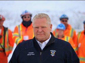 Ontario Premier Doug Ford attends a press conference at Newmont's Dome Mine in South Porcupine in Timmins, Ont., Nov. 18, 2022.