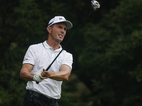Mike Weir of Canada plays a tee shot on the 15th hole during the second round of the DICK'S Sporting Goods Open at En-Joie Golf Club on August 20, 2022 in Endicott, New York.