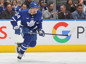 Auston Matthews of the Toronto Maple Leafs skates against the Vegas Golden Knights during an NHL game at Scotiabank Arena on November 8, 2022 in Toronto, Ontario, Canada.