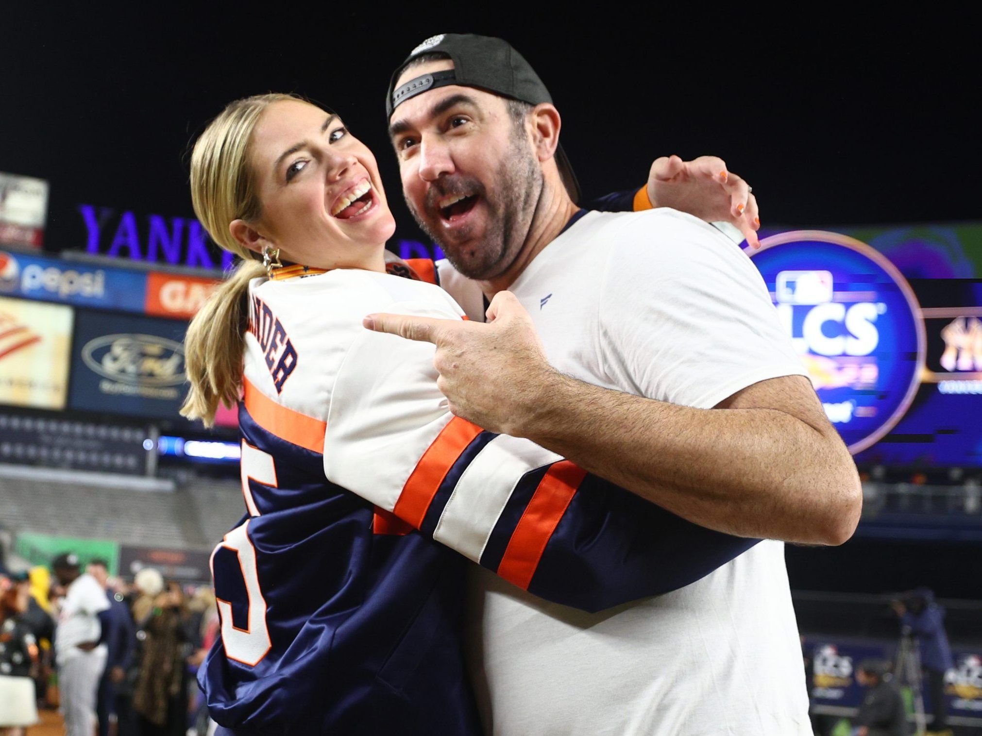 Actress and model Kate Upton watches from the stands as her fiancé, Houston  Astros starting pitcher Justin Verlander, throws against the Seattle  Mariners during the first inning of a baseball game, Tuesday