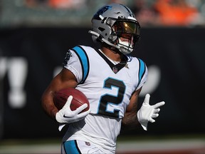 DJ Moore of the Carolina Panthers warms up prior to the game against the Cincinnati Bengals at Paycor Stadium on November 06, 2022 in Cincinnati, Ohio.